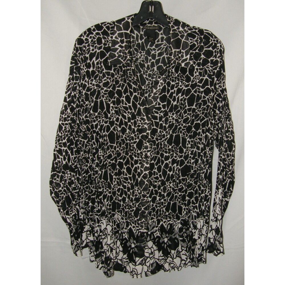 LANE BRYANT Black & White Animal Print Plus Sz  Up Semi Sheer Crinkled Blouse